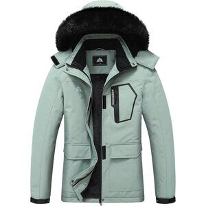 Women's Versatile Green Ski Jacket Coat Waterproof Winter Hooded Snowboarding